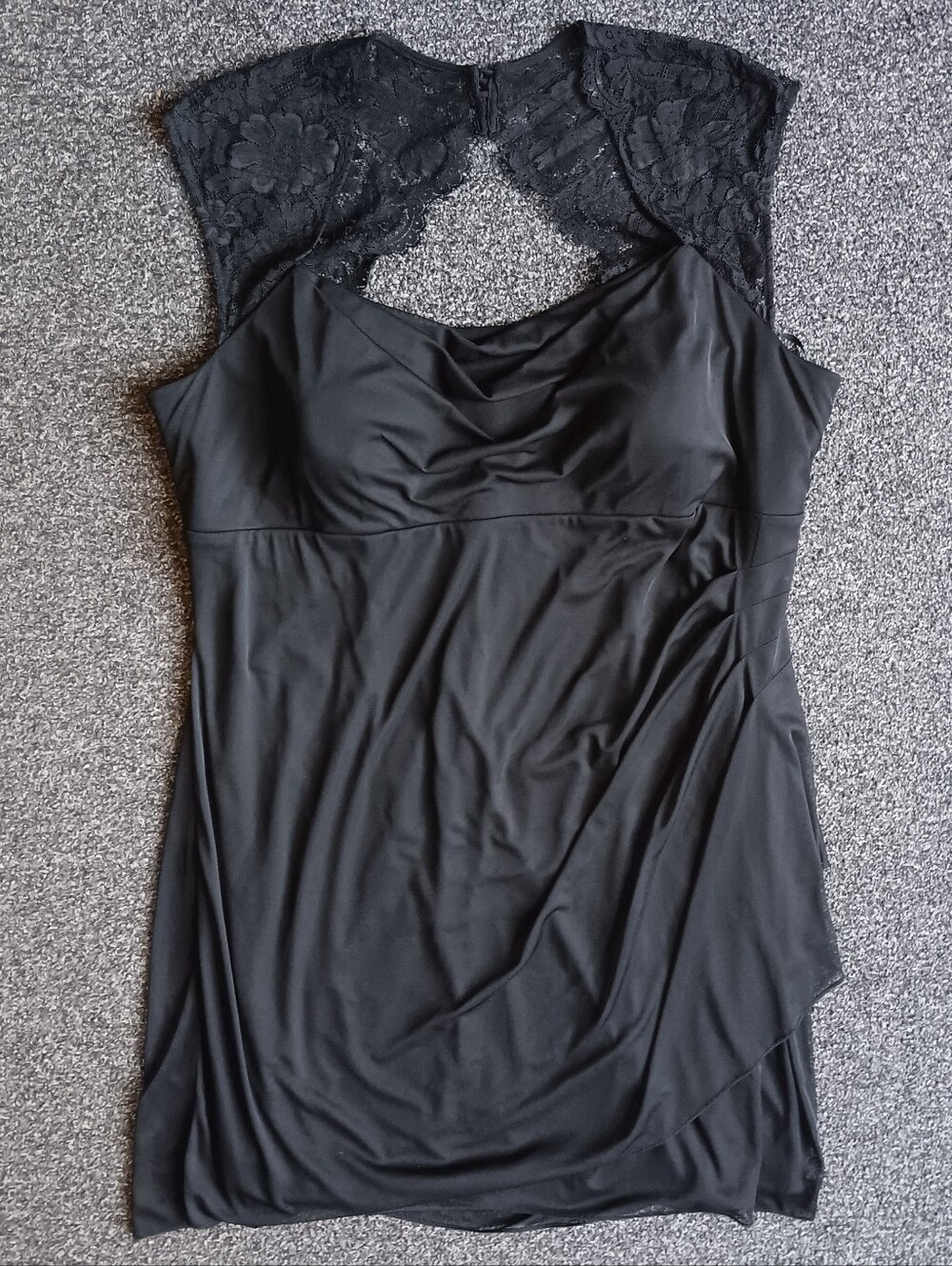 USA 90s Xscape 24W Plus Size Black Evening, Lace Shoulder Sleeveless Midi Dress